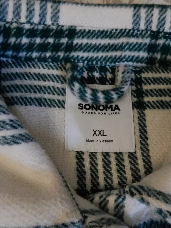 NWOT Sonoma XXL women's white green plaid shacket shirt snap buttons beach farm - Picture 3 of 6